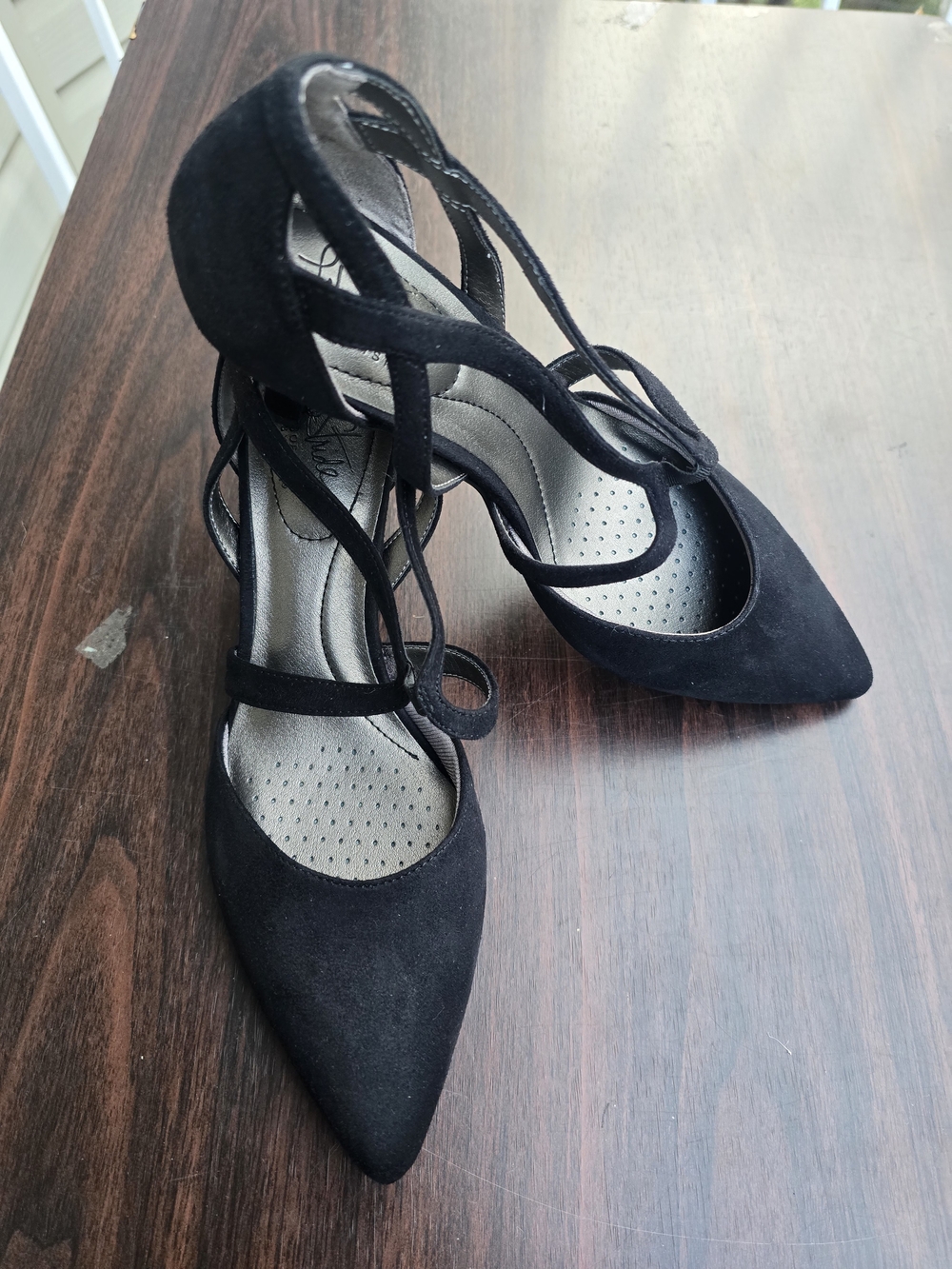 LifeStride Black Suede Strappy Pointed Toe Heels Women's Size 8M